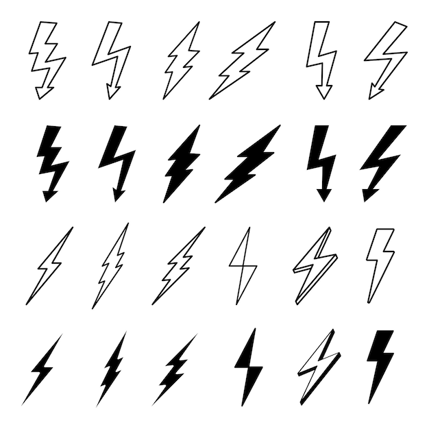 Ilustración vectorial del conjunto de iconos de Lightning Bolt Thunderbolt