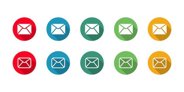 Ilustración vectorial del conjunto de iconos del logotipo de correo electrónico con sombra larga
