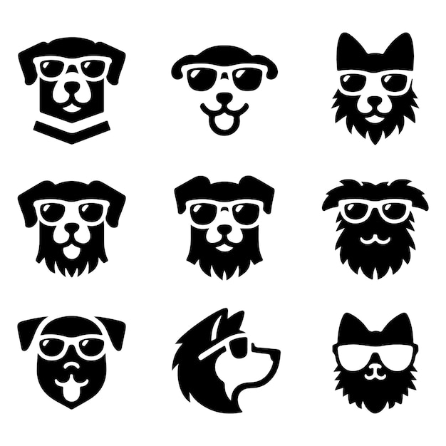 Ilustración vectorial del conjunto de iconos del logotipo del perro con gafas de sol