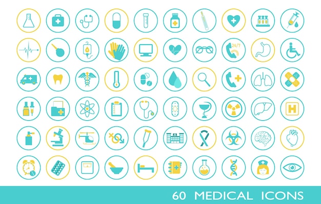 Ilustración vectorial de un conjunto de iconos médicos