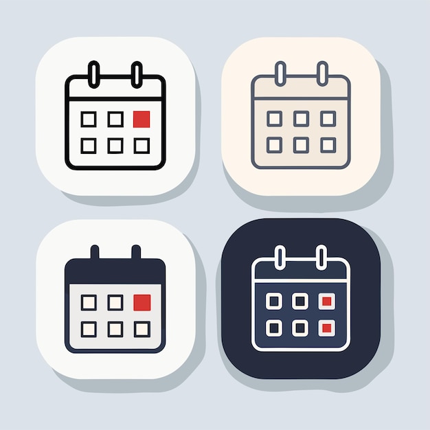 Ilustración vectorial conjunto de iconos minimalistas de diferentes iconos de calendario para su uso en aplicaciones y redes sociales