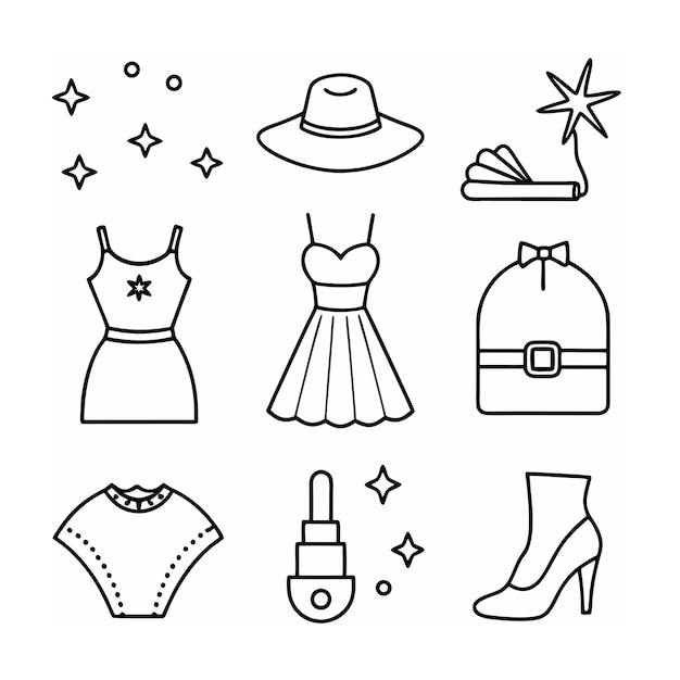 Ilustración vectorial del conjunto de iconos de moda y belleza