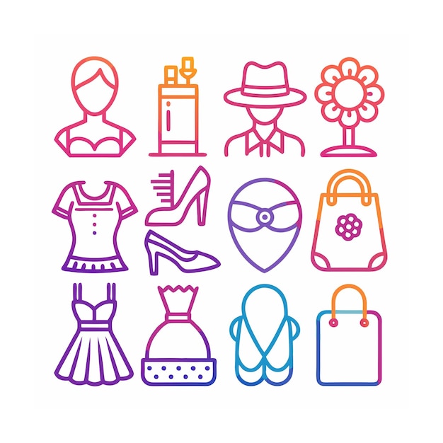 Ilustración vectorial del conjunto de iconos de moda y belleza