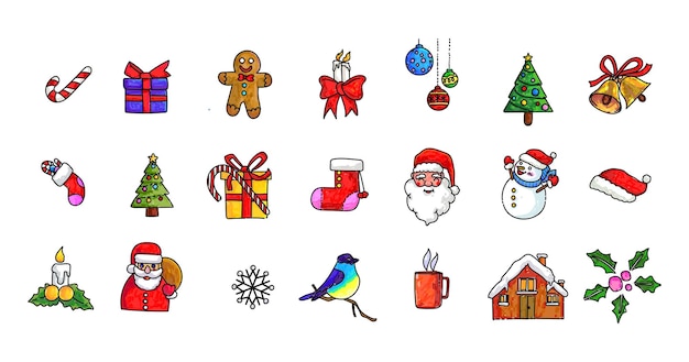 Ilustración vectorial del conjunto de iconos de Navidad