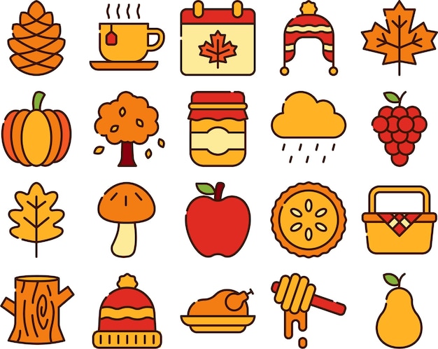 Vector ilustración vectorial del conjunto de iconos de otoño