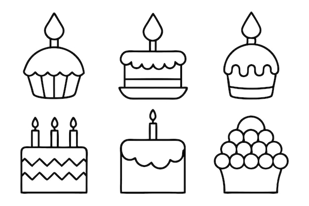 Ilustración vectorial del conjunto de iconos del pastel de cumpleaños
