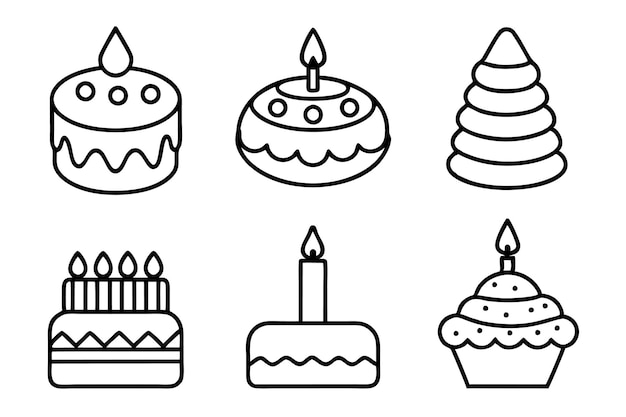 Ilustración vectorial del conjunto de iconos del pastel de cumpleaños