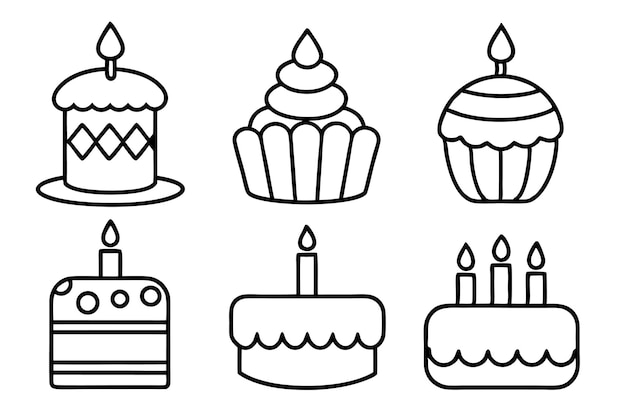 Ilustración vectorial del conjunto de iconos del pastel de cumpleaños