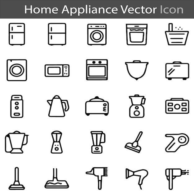 Ilustración vectorial del conjunto de iconos planos de la colección de electrodomésticos