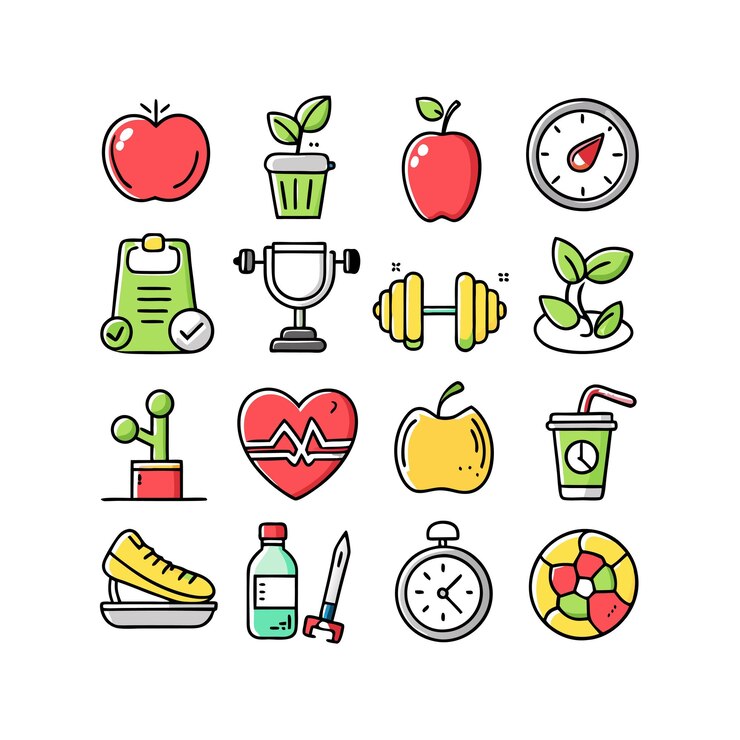 Ilustración vectorial del conjunto de iconos de salud y fitness