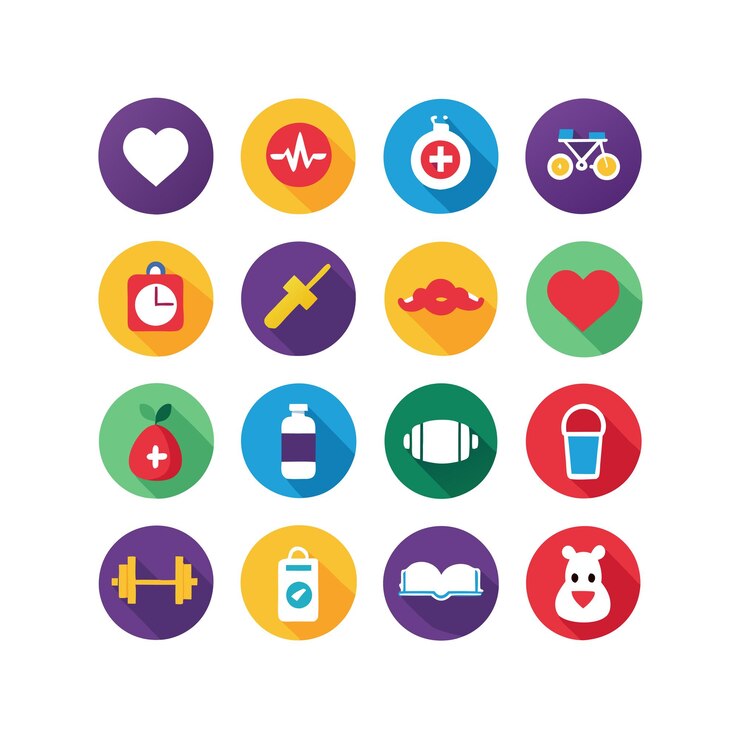 Ilustración vectorial del conjunto de iconos de salud y fitness