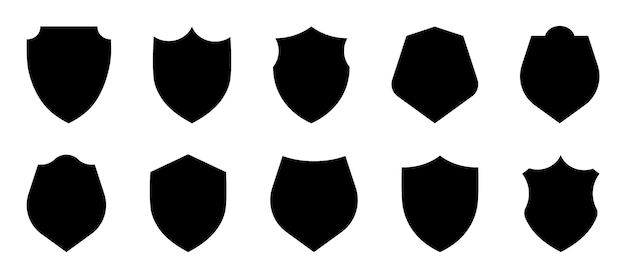 Ilustración vectorial del conjunto de iconos de silueta de escudo y insignia
