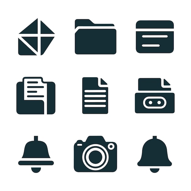 Una ilustración vectorial de un conjunto de iconos de silueta sobre un fondo blanco