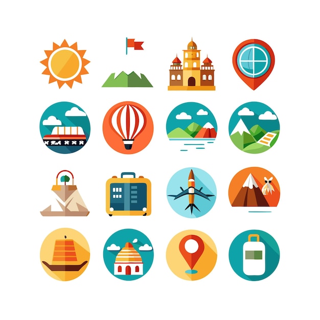 Ilustración vectorial de conjunto de iconos para sitios web y aplicaciones móviles de documentos de viaje