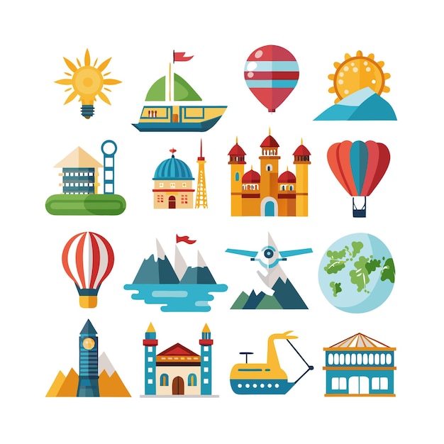 Ilustración vectorial de conjunto de iconos para sitios web y aplicaciones móviles de documentos de viaje