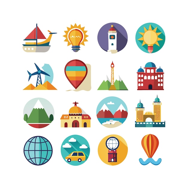 Ilustración vectorial de conjunto de iconos para sitios web y aplicaciones móviles de documentos de viaje