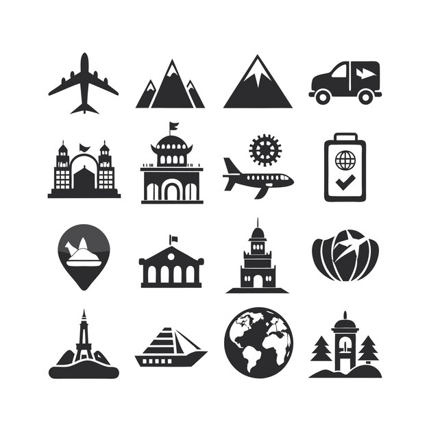 Ilustración vectorial de conjunto de iconos para sitios web y aplicaciones móviles de documentos de viaje