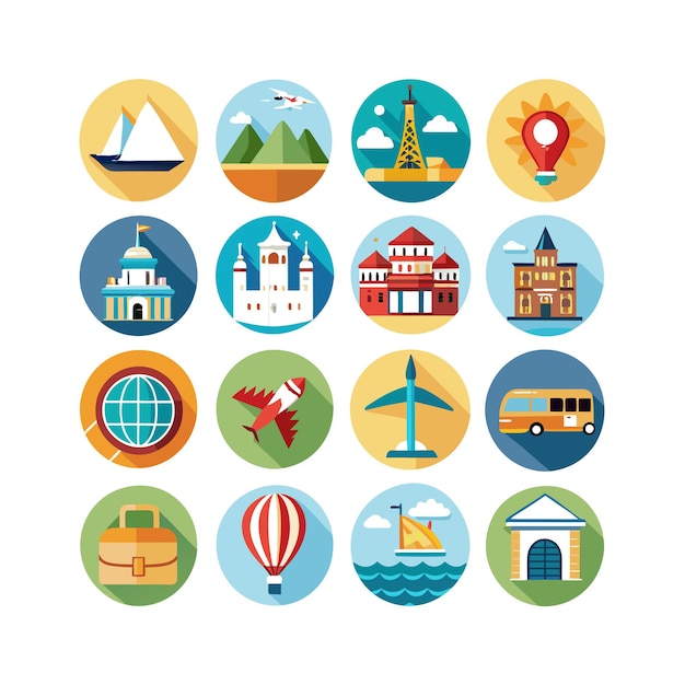 Ilustración vectorial de conjunto de iconos para sitios web y aplicaciones móviles de documentos de viaje