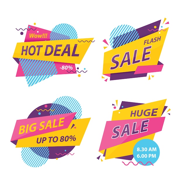 ilustración vectorial de conjunto de insignia de venta de descuento.