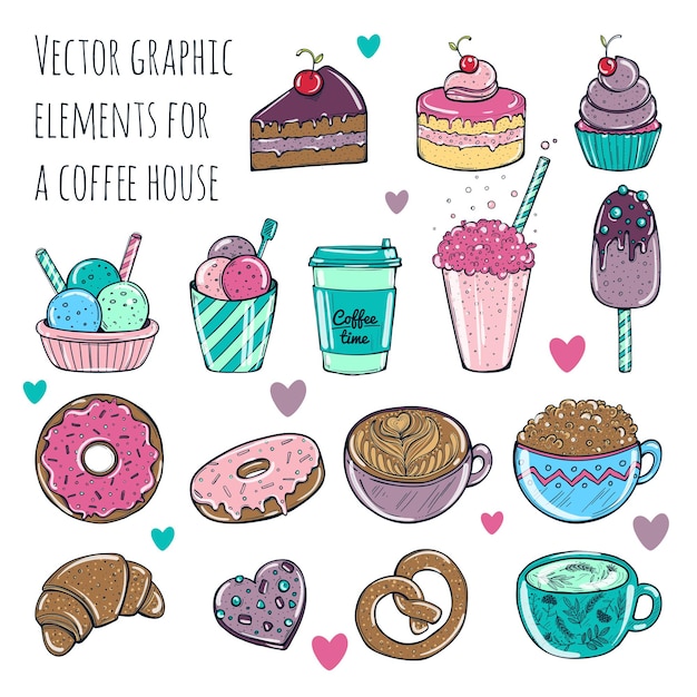 Ilustración vectorial Conjunto de lindos y divertidos iconos de insignias de pegatinas de helado