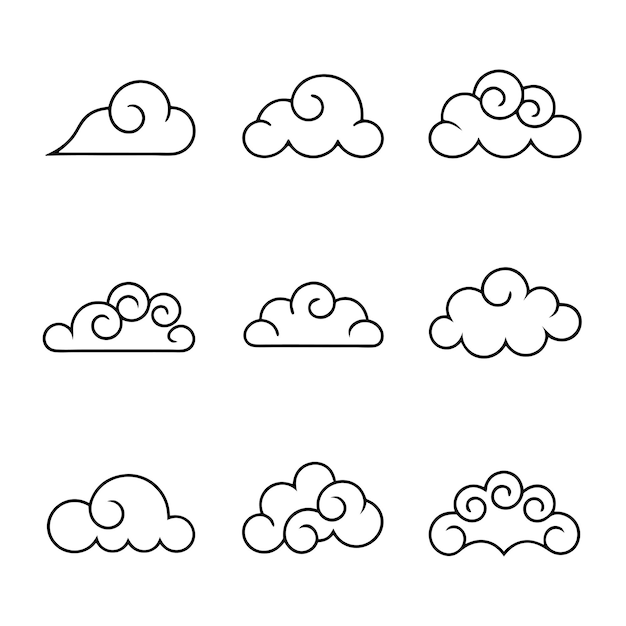 Ilustración vectorial del conjunto de líneas de nubes