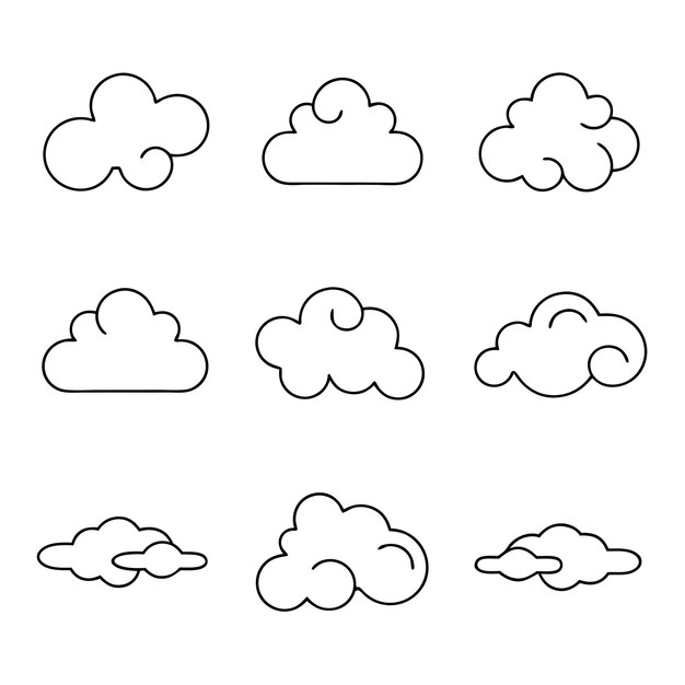 Ilustración vectorial del conjunto de líneas de nubes