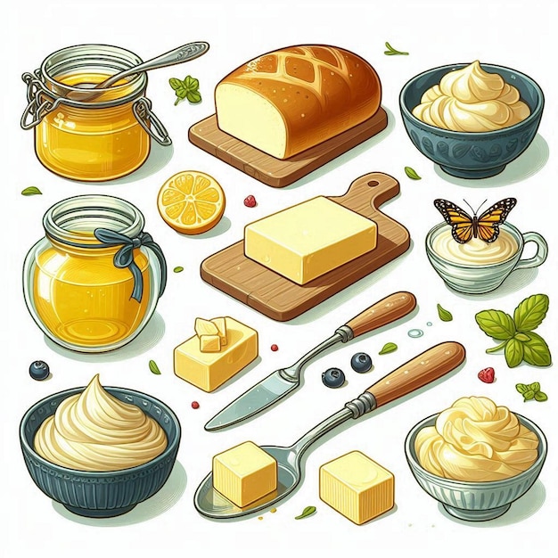 Ilustración vectorial del conjunto de mantequilla