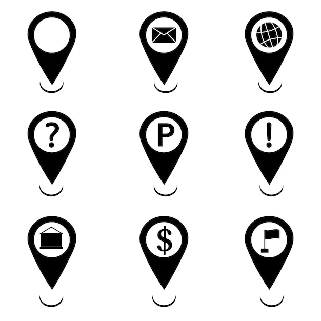 Ilustración vectorial del conjunto de mapas y ubicaciones