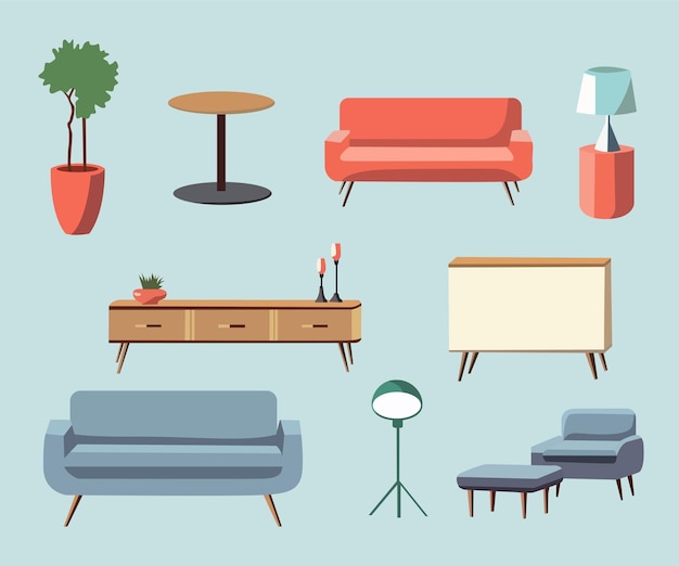 Ilustración vectorial de un conjunto de muebles