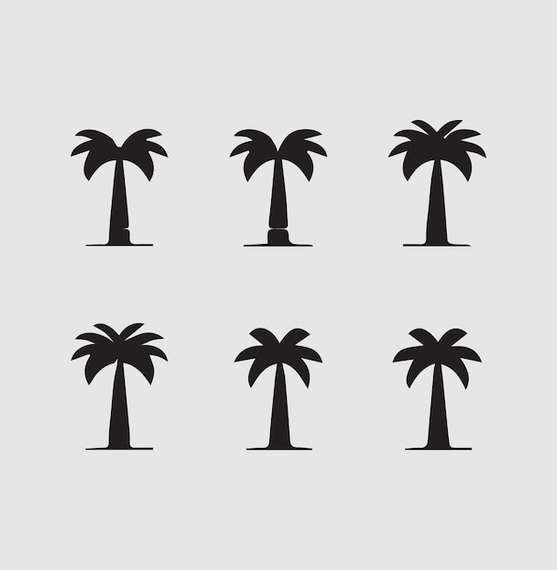 Ilustración vectorial de un conjunto de palmeras negras sobre un fondo blanco