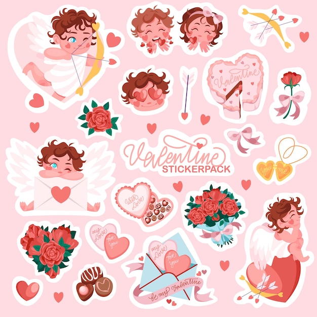 Ilustración vectorial del conjunto de pegatinas del día de San Valentín