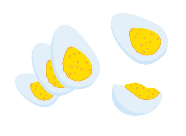 Ilustración vectorial Conjunto con rodajas de huevo cocido