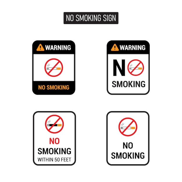 Vector ilustración vectorial del conjunto de señales de prohibición de fumar