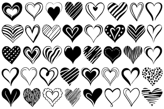 Ilustración vectorial del conjunto de siluetas de corazones