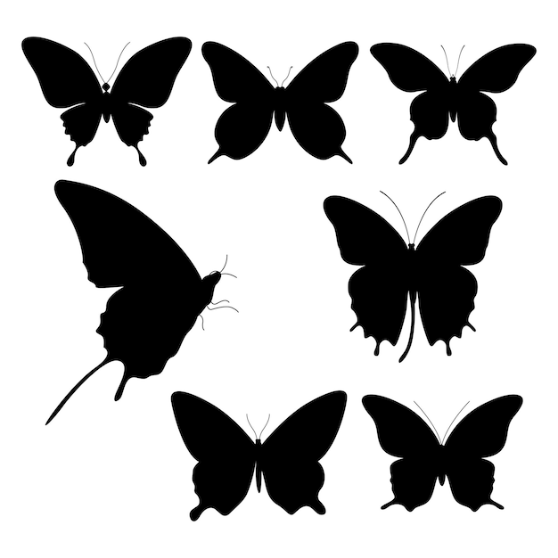 Ilustración vectorial del conjunto de siluetas de mariposas