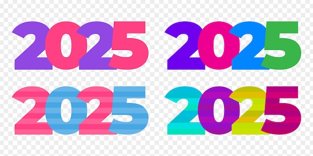 Ilustración vectorial del conjunto de tipografía colorida de 2025 aislado en un fondo transparente