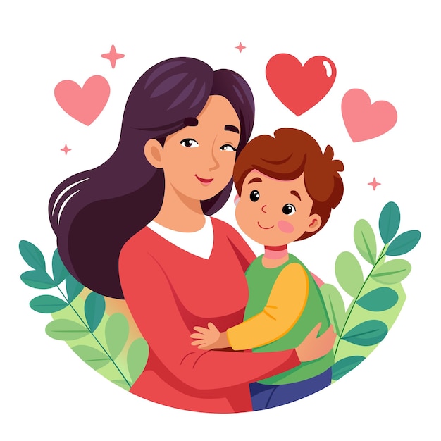 Ilustración vectorial conmovedora celebrando el Día de la Madre con una madre y su hijo compartiendo
