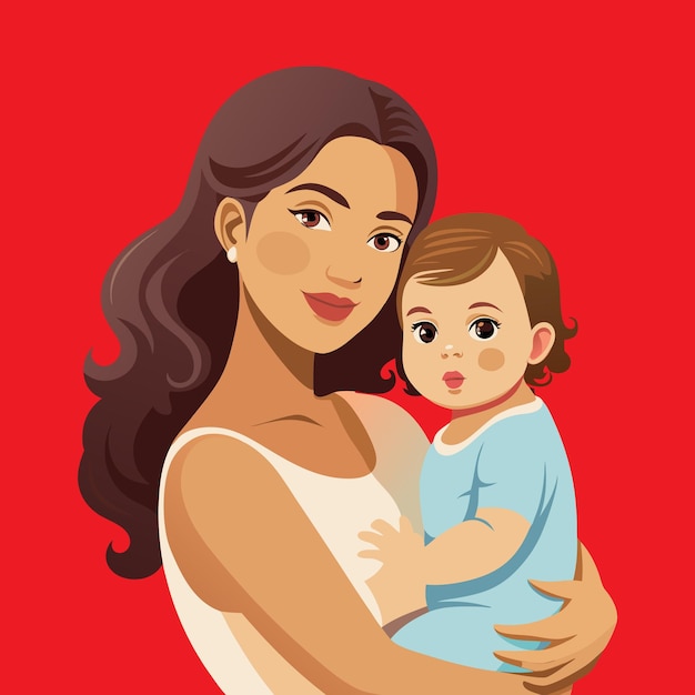 Ilustración vectorial conmovedora de una madre y su hijo abrazándose