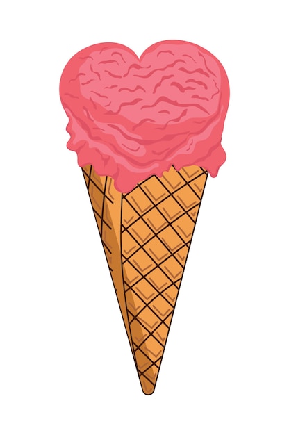 Ilustración vectorial de cono de helado en forma de corazón Concepto del día de San Valentín