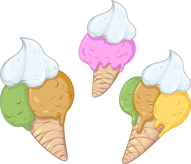 Ilustración vectorial de los conos de helado de la colección