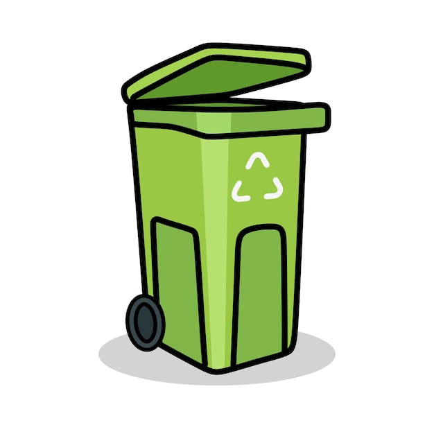 Ilustración vectorial del contenedor de basura de reciclaje verde color verde o contenedor de residuos y icono de contenedor verde