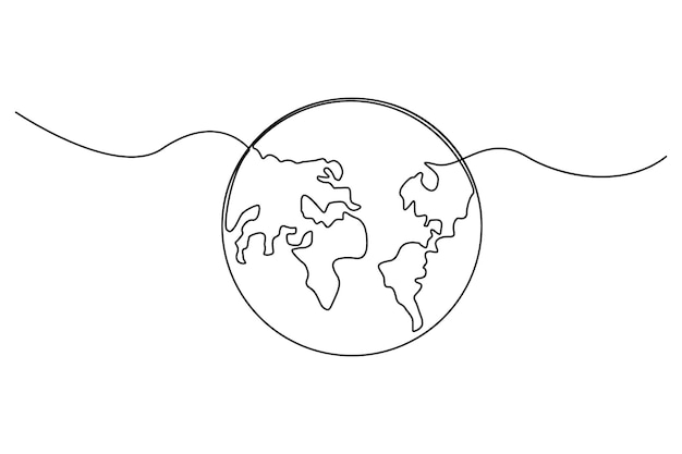Ilustración vectorial continua del contorno del globo terrestre en línea para diseños minimalistas y modernos