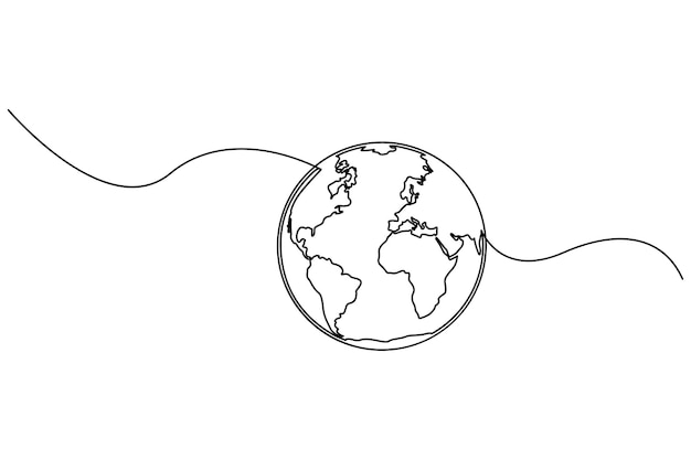 Ilustración vectorial continua del contorno del globo terrestre en línea para diseños minimalistas y modernos