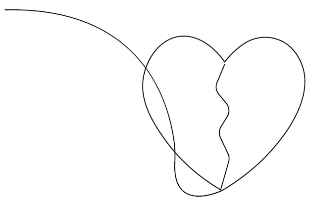 Ilustración vectorial continua dibujo artístico de una línea del diseño del corazón del contorno