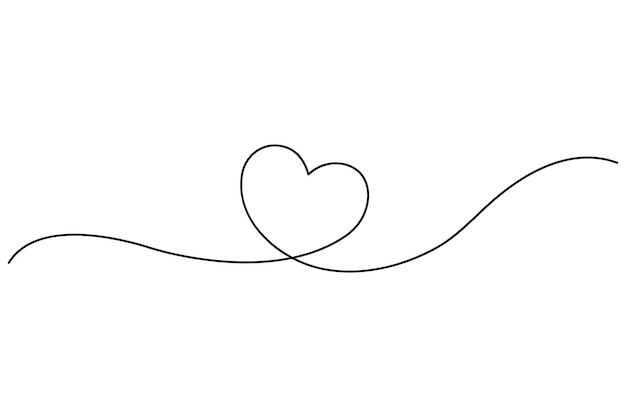 Ilustración vectorial continua dibujo artístico de una línea del diseño del corazón del contorno