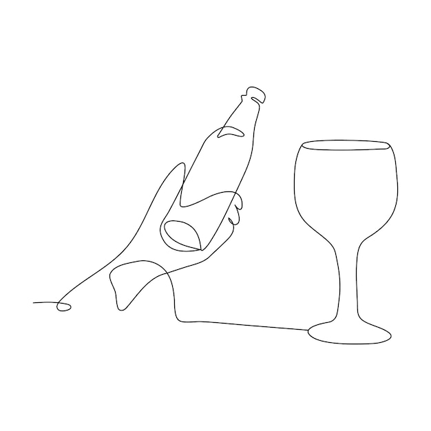 Ilustración vectorial continua dibujo de una sola línea de botellas de cerveza