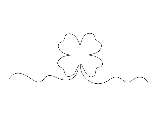 Ilustración vectorial continua de una línea de arte de cuatro tréboles aislados en fondo blanco