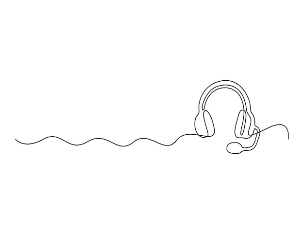 Ilustración vectorial continua de una línea de auriculares inalámbricos