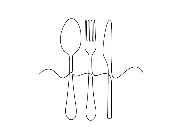 Ilustración vectorial continua de una línea de utensilios de cocina y cubiertos