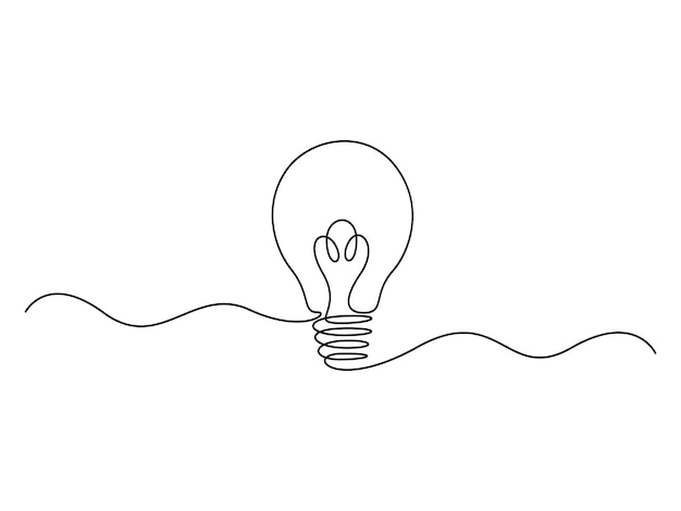 Ilustración vectorial continua de una sola línea del concepto de energía de la bombilla